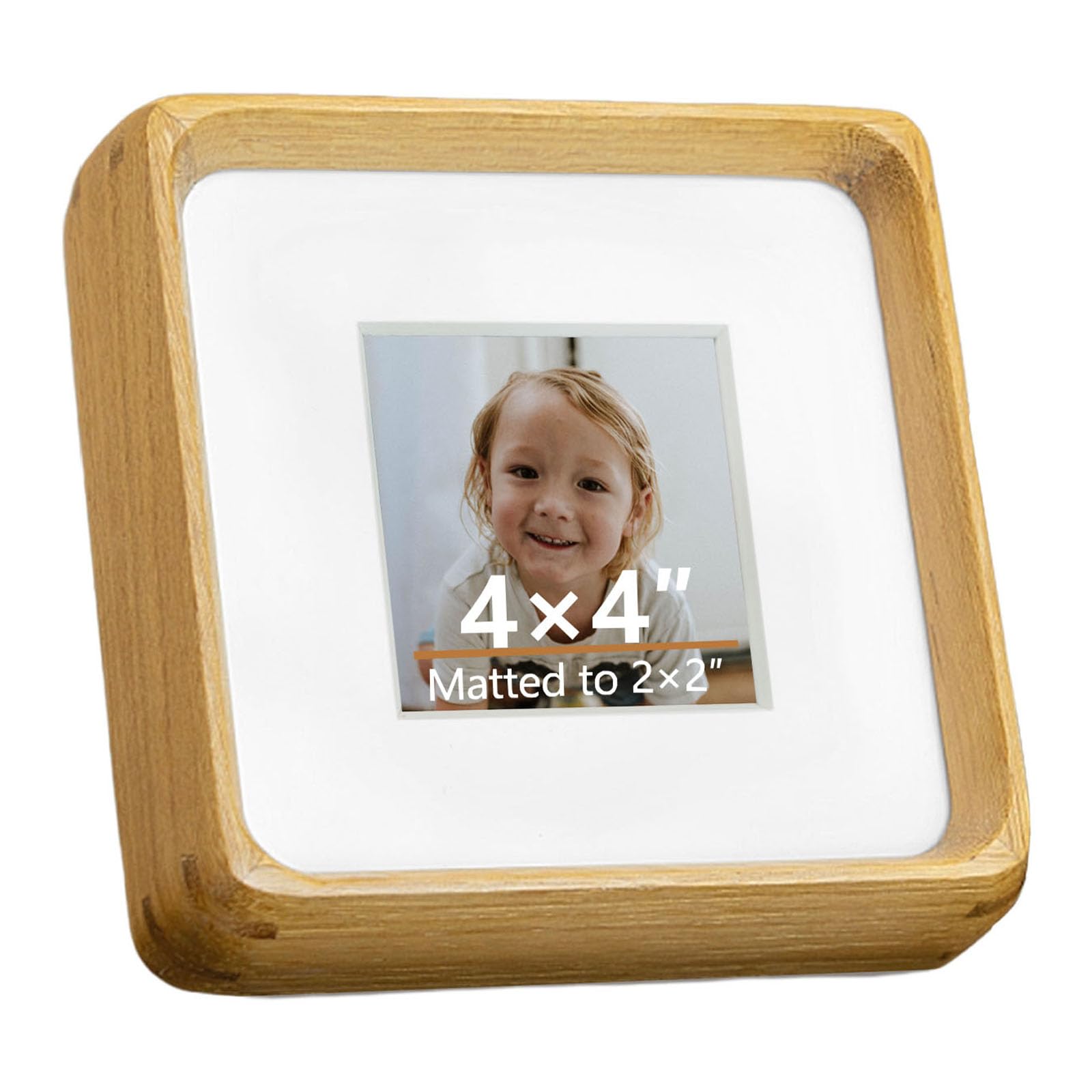 Photo 1 of 4x4inch Mini Picture Frame, Solid Teak Wood Frame for Tiny Prints & Instax Mini & Wallet Photos (With Optional 2x2 Mat), Tabletop or Wall display, Vertical or Horizontal Orientation, Rustic Natural Wood Home Decor