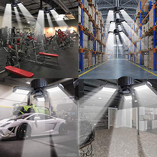 splumzer 1 Pack Garage Light, 60W LED Shop Lighting E26/E27 LED Garage Lighting with 3 Adjustable Panels LED Ceiling Lights for Garage, Basement, Workshop, Barn, High Bay Light