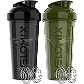 VELOMIX -2 Pack- 28 oz Protein Shaker Bottles for Protein Mixes - 2x Wire Whisk | Leak Proof Shaker Cups for Protein Shakes |