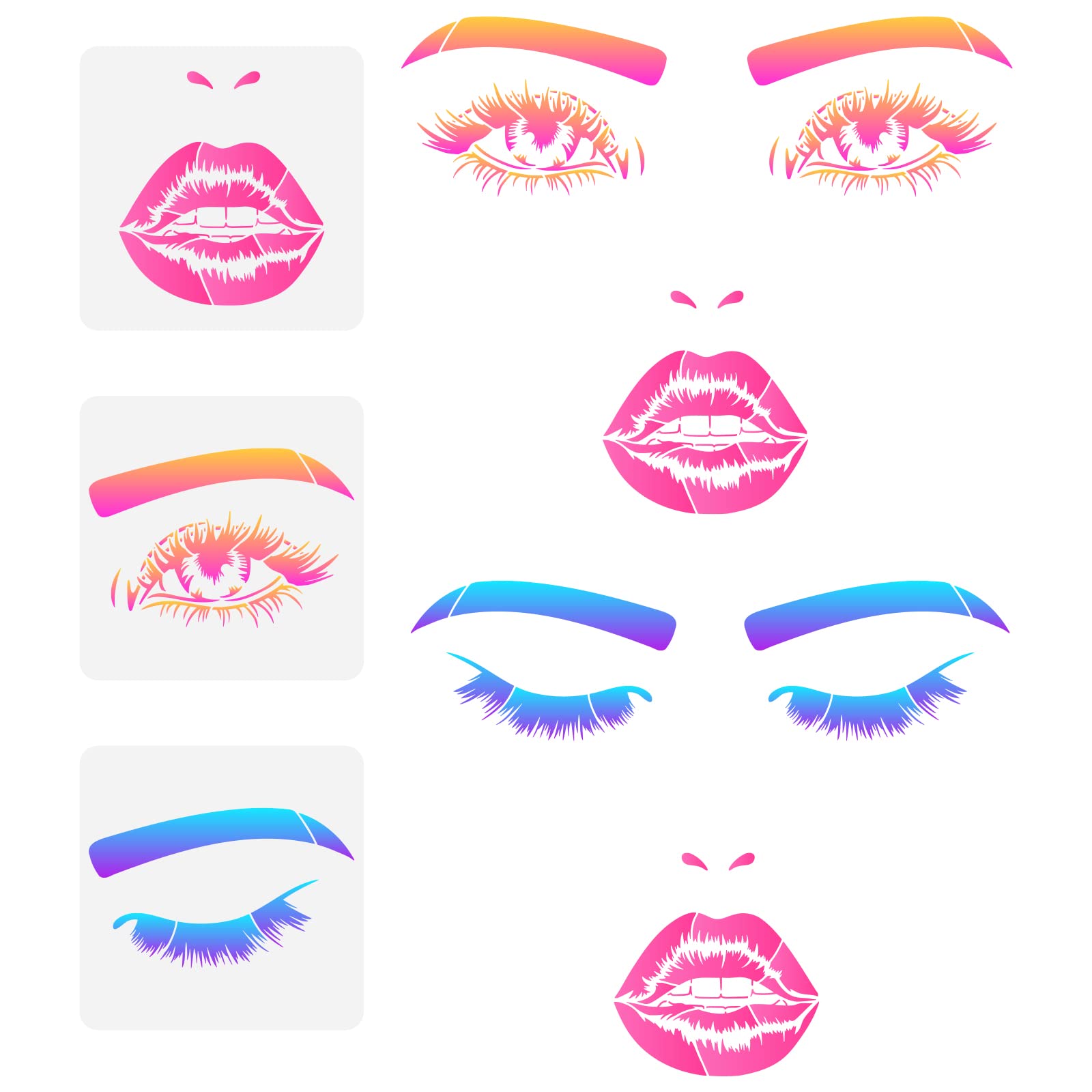 FINGERINSPIRE 3Pcs Lip Eyes Painting Stencils 30x30cm Facial Features Stencils Reusable Closed Eye Stencil Mouth Lips Pattern Drawing Template to Draw Faces On Wall Wood Fabric
