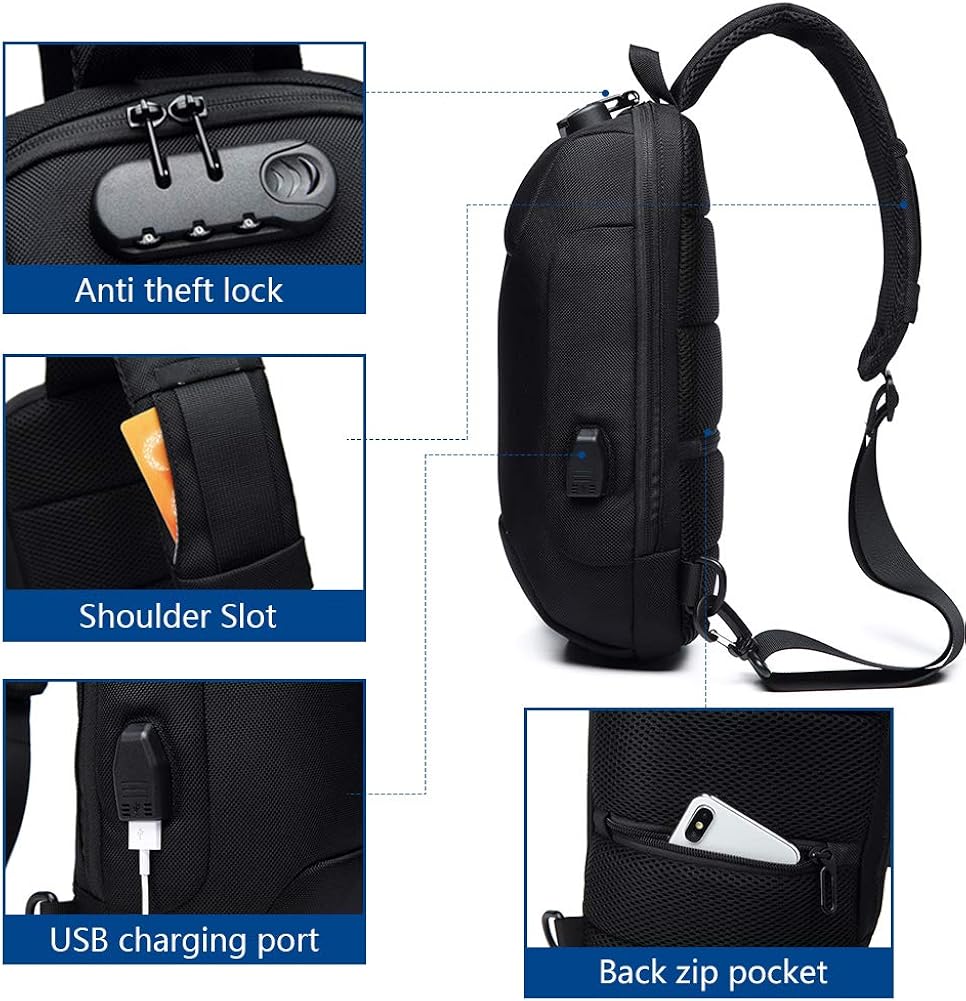  | Sling Bag for Men Shoulder Crossbody Backpack Waterproof Sling Backpack with USB Charging Port Anti Theft Chest Pack Bag Casual Daypack Fit 9.7 Inch Ipad (Black) | Casual Daypacks