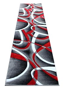 Masada Rugs, Sophia Collection Hand Carved Area Rug Modern Contemporary Red White Grey Black (2 Feet 8 Inch X 10 Feet) Runner
