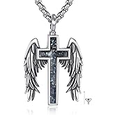 ONEFINITY Cross Urn Necklace for Ashes 925 Sterling Silver Butterfly/Angel Wing Abalone Shell Pendant Necklace Cremation Memorial Keepsake Jewelry Gifts for Ashes of Loved One for Women Mom Men