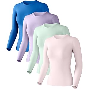 Women Long Sleeve Compression Sun Shirts Workout Athletic Underscrubs Top | Upf 50+ breathable uv protection spf rash guard,