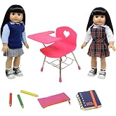The New York Doll Collection Doll Back to School Set - Doll School Desk,School Supply Set for Dolls and School Uniform Clothing Fits 18 Inch Girl Dolls
