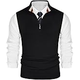 PJ PAUL JONES Mens Sweater Vest Quarter Zip Vest Sweater Stand Collar Contrast Stripes Pullover Knitwear Vest