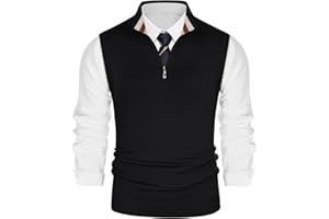 PJ PAUL JONES Mens Sweater Vest Quarter Zip Vest Sweater Stand Collar Contrast Stripes Pullover Knitwear Vest