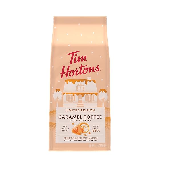 TIM HORTONS 12OZ GROUND BAG, CARAMEL TOFFEE FLAVORED...