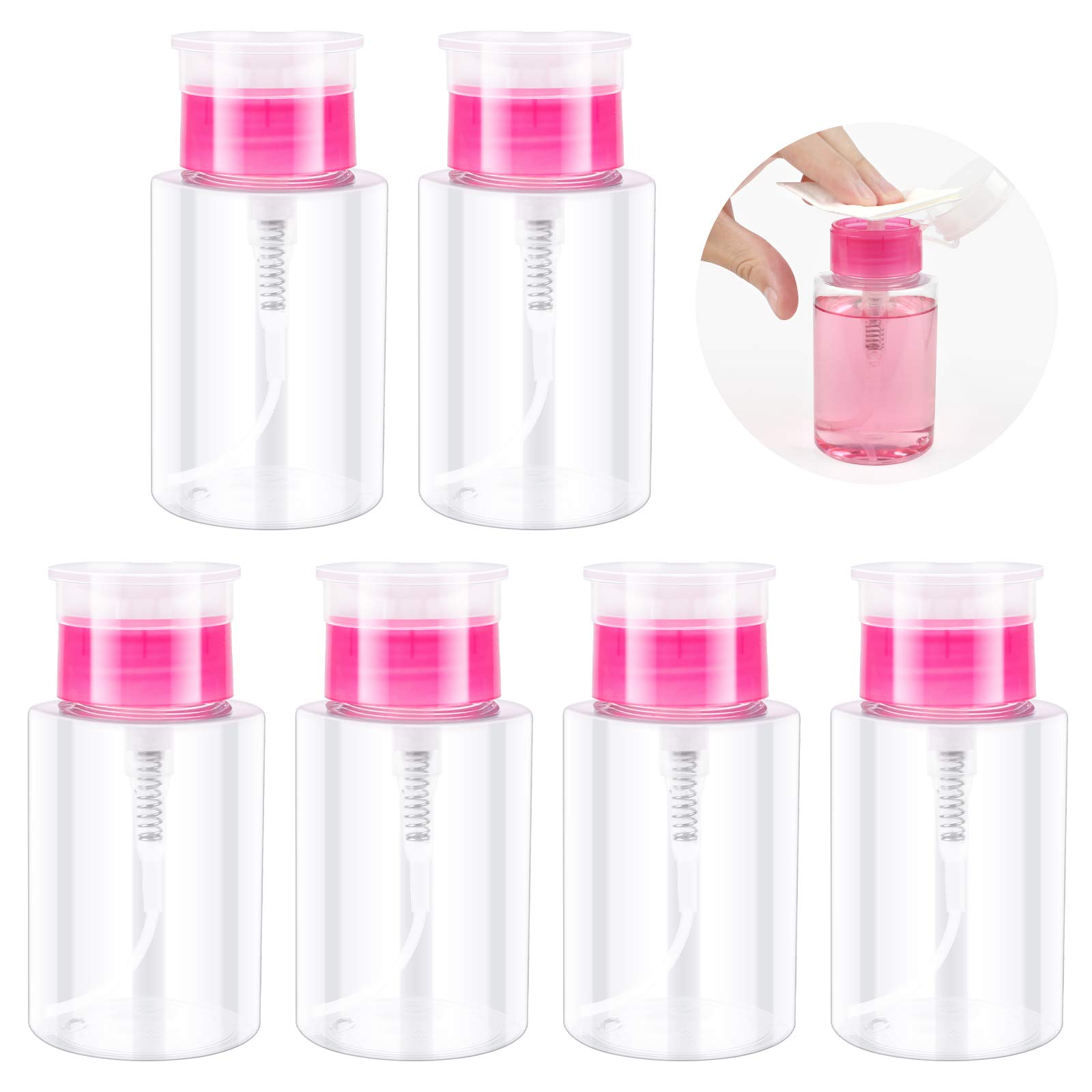 6 PCS Nail Polish Remover Pump Bottle 180ML Push Down Acetone Dispenser Leak-Proof Empty Bottles for Makeup Remover