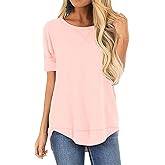 JomeDesign Summer Tops for Women Short Sleeve Side Split Casual Loose Tunic Top