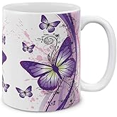 MUGBREW 2 Tone Purple Butterfly Ceramic Coffee Mug Tea Cup, 11 OZ