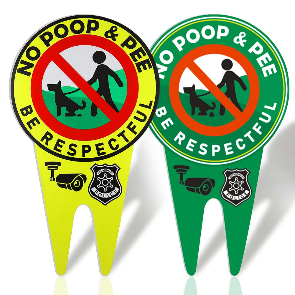 Betinyar 2 Pieces No Poop and Pee Sign No Pooping Dog Signs Luminous Be Respectful Sign Stop Dogs from Pooping or Peeing On Your Lawn Yard Sign (Y,G)