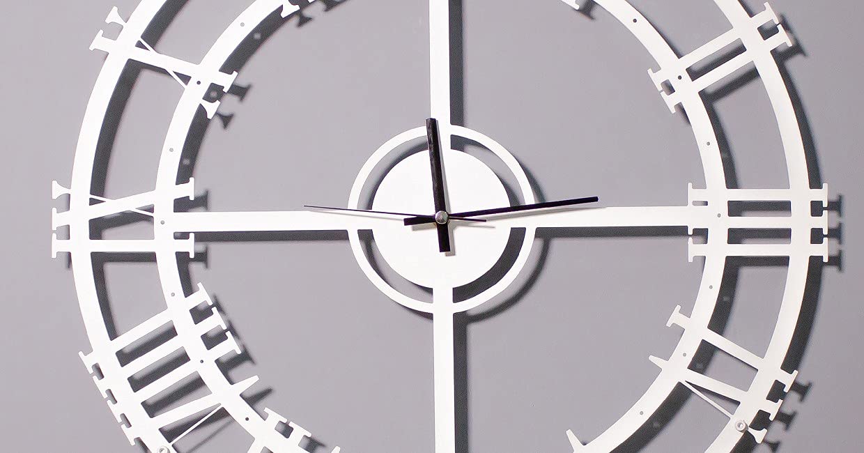 Homemania Clock-Wall Mount, Book Stand with Shelves-White Metal, 50 x 0.16 x 50 cm, 50 X 0.16 X 50cm