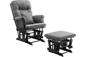 Angel Line Monterey Glider & Ottoman, Black Finish - Dark Grey Cushion