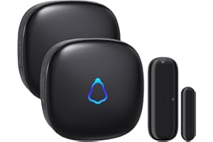 METAK Wireless Door Chime, Door Open Contact Sensor Alarm with 500 FT Range, 58 Chimes and 5 Volume Levels for Business/Store/Home/Office When Entering, 1 Transmitter + 2 Plug-in Receiver (Black)