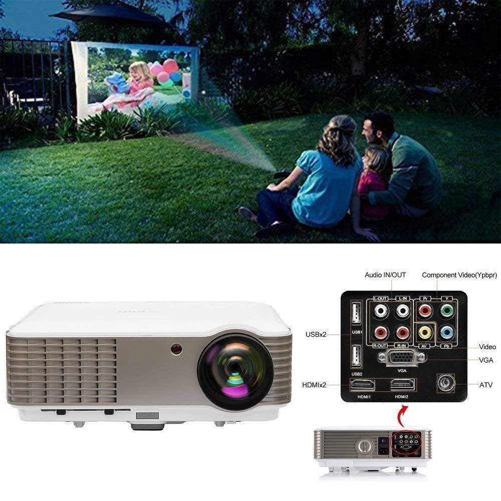 EUG LCD HD Home Theater Projector 1080P 4600 Lumen Digital TV Projector Movies Gaming with HDMI
