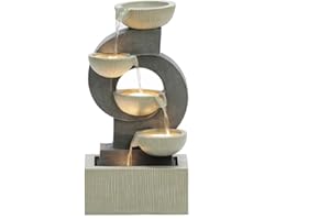 LUXENHÖME Luxenhome 23.5" Gray Curves and Cascading Bowls Resin Outdoor Fountain with LED Lights Indoor and Outdoor Garden Water Fountain for Yard, Floor Patio, Backyard and Home Art Decor
