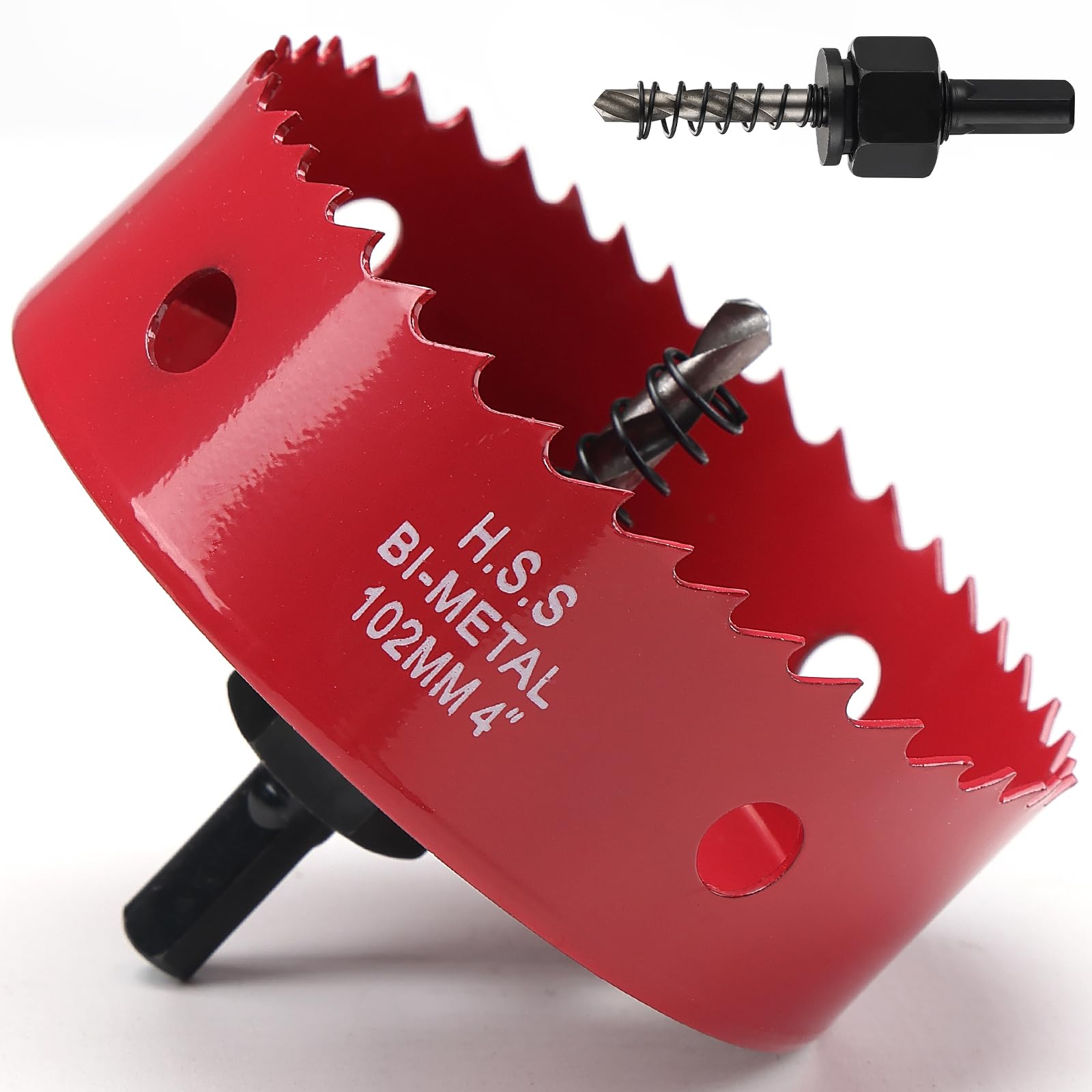 102mm Hole Saw, HSS Bi-Metal Hole Cutter with Drill Bit, Heavy Duty Hole Saw for Wood, Plastic, Drywall, Fiberglass, Red — image 1