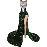 Ikerenwedding Prom Dress Glitter Sequin Beaded Applique Split Pageant Gala Mermaid Evening Party Gown