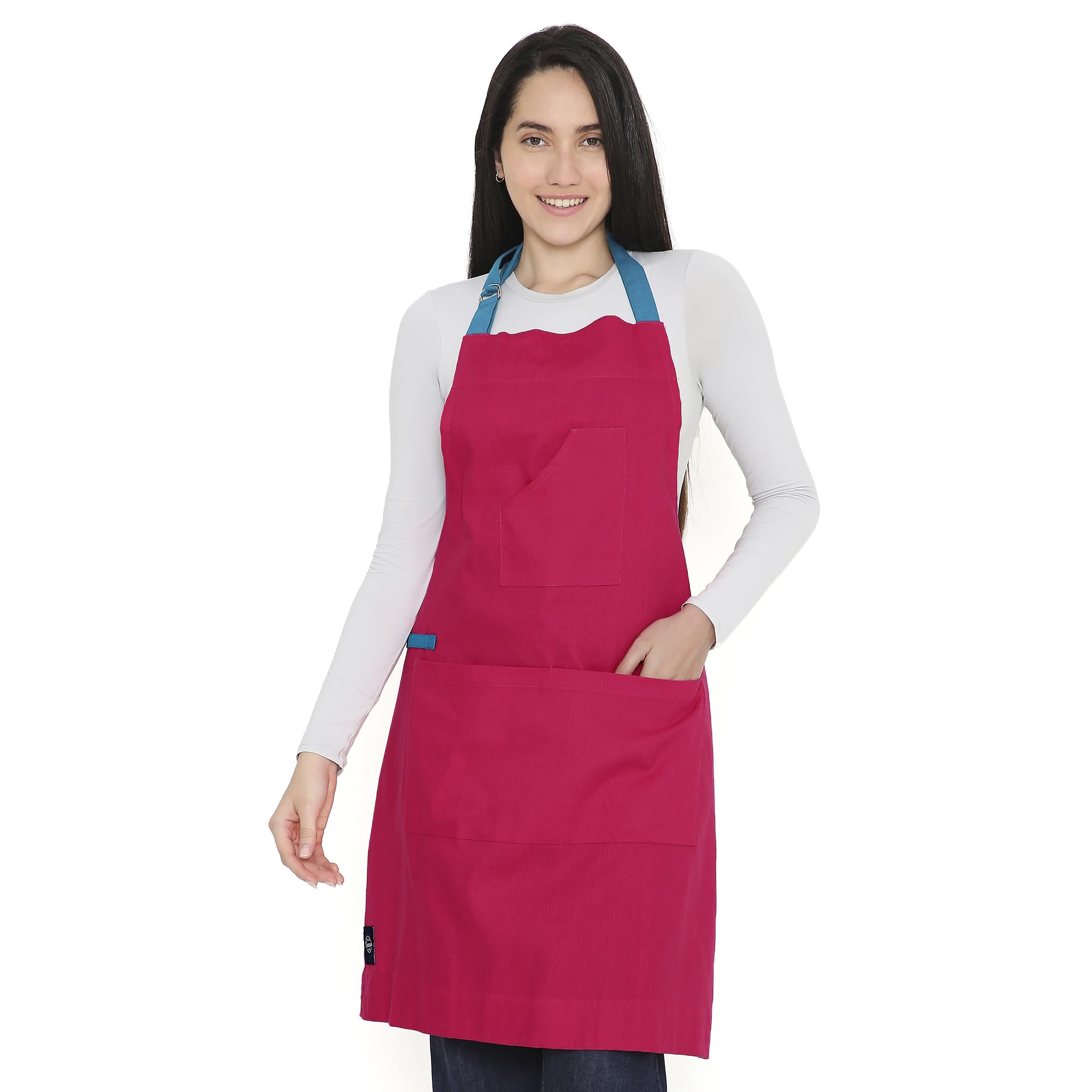 Encasa XO Adjustable Kitchen Cotton Apron With Pockets & Towel Holder Of Size 68x85 cm (Hot Pink) for Men & Women Chefs For Cooking & Baking in Home, Restaurants & Barbeque