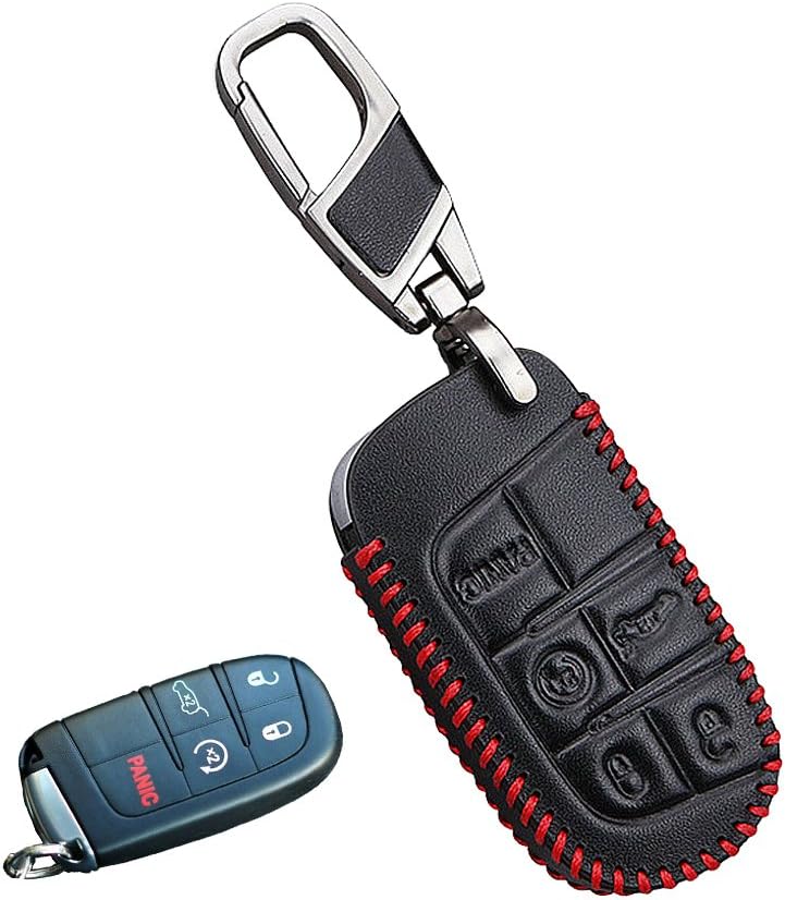 Genuine Leather fob key cover for Jeep fiat Accessories fit Grand Cherokee Compass Renegade Wrangler Patriot key chain case holder shell bag (5buttons)