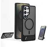 Yetagso for Samsung Galaxy S25 Ultra Magnetic Case,Anti-Slip Frame Translucent Matte PC Back Protective Phone Cover,Compatible with MagSafe Accessories,Dark Black