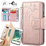 iphone 6S Plus Wallet Case,Auker Trifold 9 Card Holder+Makeup Mirror Girly Vintage Book Leather Flip Flop Magnetic Closure Folding Stand Purse Case Cover with Cash Pocket for iphone 6 Plus (Rose Gold)