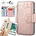 iphone 6S Plus Wallet Case,Auker Trifold 9 Card Holder+Makeup Mirror Girly Vintage Book Leather Flip Flop Magnetic Closure Folding Stand Purse Case Cover with Cash Pocket for iphone 6 Plus (Rose Gold)