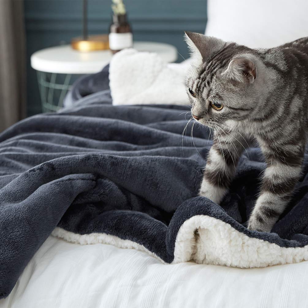 XGOPTS Large Dog Blanket Winter Thick Fluffy Blanket Throw Plush Bed Cover Soft Sleeping Pads Warm Washable Double Layer Blanket Fleece Flannel Throw for Medium Large Dogs 100 x 71cm Navy Blue