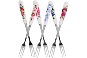 DECOMELODY 6pcs Stainless Steel Multi-Function Cake Forks with Ceramic Handles, Small Portable Dessert
