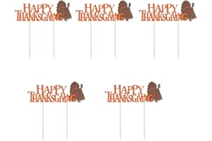 BinaryABC Happy Thanksgiving Cake Topper Cake Picks,Thanksgiving Cake Decorations Party Supplies, Fall Themed Party Decoration,5Pcs