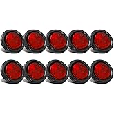 Partsam 10x Red 2" Round Sealed Clearance Marker Light 4LED Grommet & Pigtails w Reflex Lens, [DOT Approved] 2 inch round led