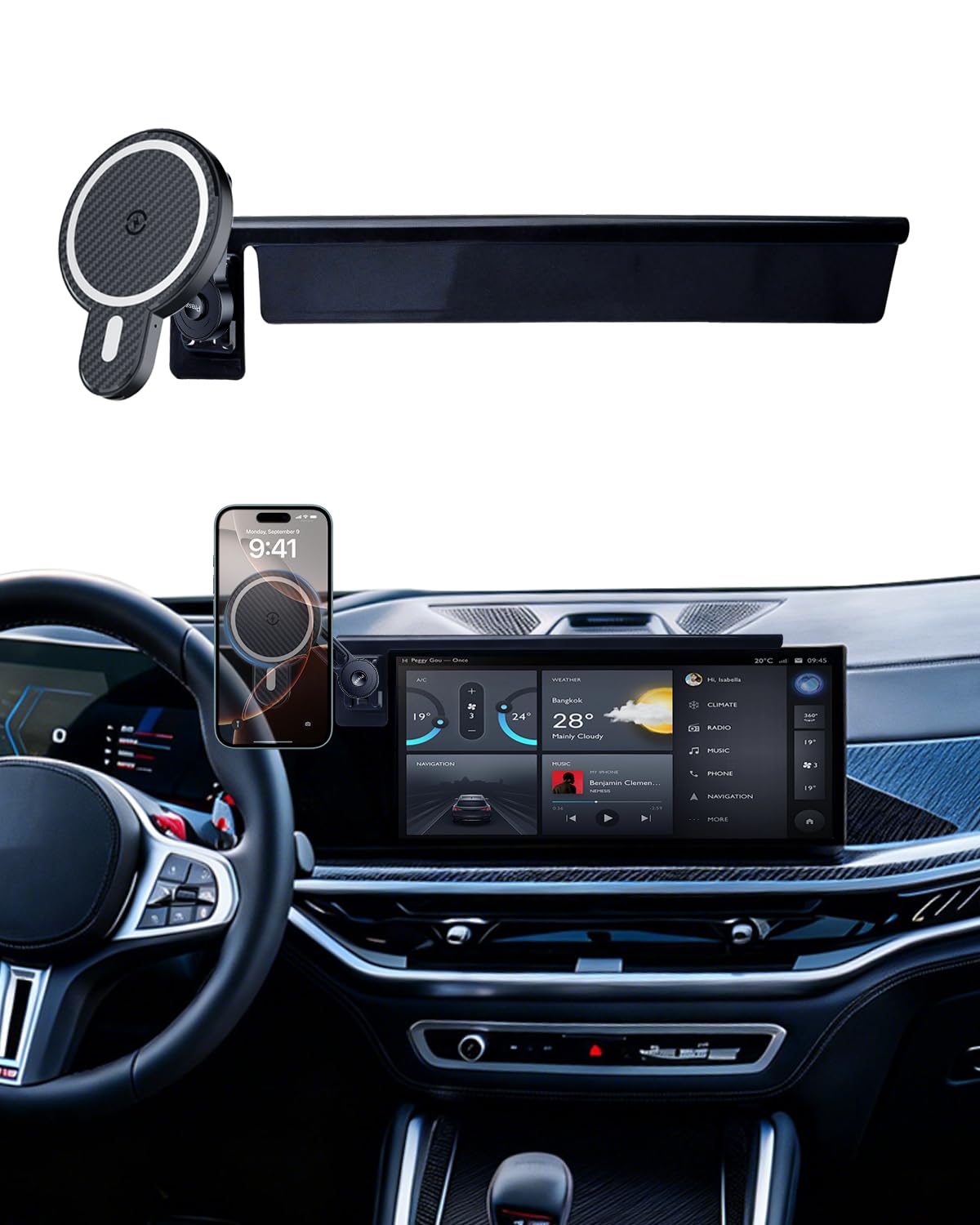 PZK Car Phone Mount for 2024-2026 BMW X5 /BMW X6 /2023 2024 2025 2026 BMW X7 Accessories Custom 14.9-inch Screen Magnetic 15W Fast Wireless Charger Car Phone Holder with 360° Rotating Extension Rod