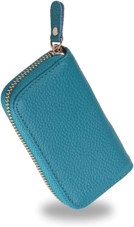 Leather Car Key Keychain Bag Case With 6 Key Hook Zippered Cover Coin Credit Card Holder Pocket Wallet Portable (Blue)