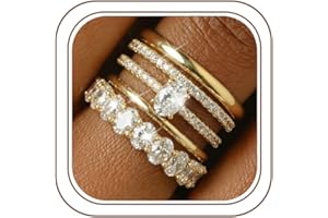 Gold Stackable Rings for Women Non Tarnish - Dainty Wedding Bands Gold Ring Stack Set Trendy Minimalist Cubic Zirconia Statem