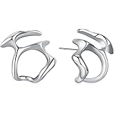 Plikin Y2k Silver Statement Earrings For Women Punk Unique Earrings Irregular Liquid Hollow Studs