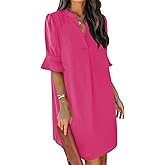 QACOHU Summer Dresses for Women V Neck Ruffle Short Sleeve Casual Shift Dress