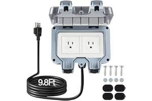 ZUYIYI Outdoor Power Outlet Box with 9.8Ft Extension Cord, NEMA 5-15R, STW 14 AWG, Weatherproof Waterproof IP66 Electrical Outlet Extender, Exterior Wall Power Socket w/Cover for Garden