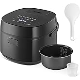 Amazon Basics Rice Cooker 6-cup Uncooked 12-cup Cooked, Micom with Fuzzy Logic, Ceramic Non-Stick Coating, Auto Keep Warm, Locking Lid, Black