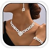 Yean Rhinestone Bride Wedding Jewelry Set Silver Crystal Necklace and Earrings Bracelet Set Prom Formal Costume Jewelry for Women