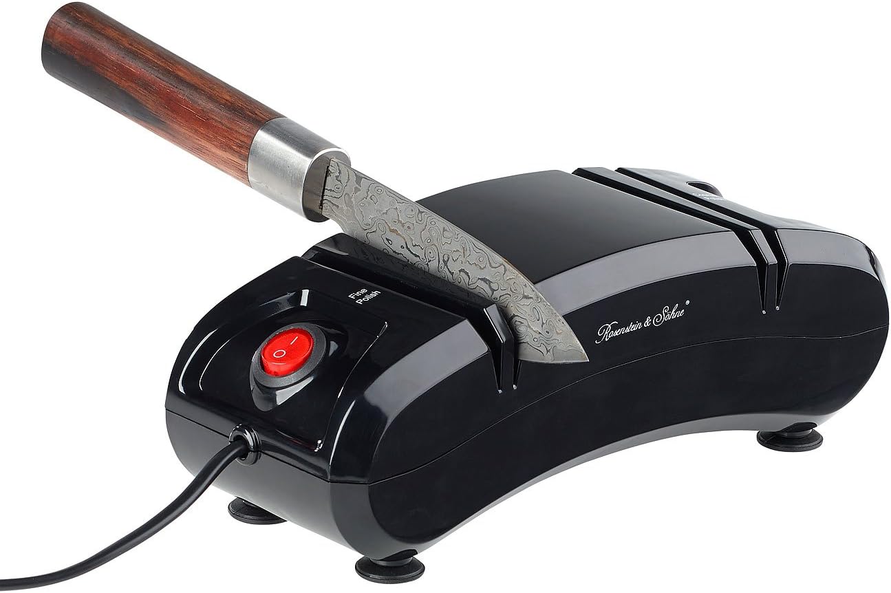 Rosenstein & Söhne Schleifstein elektrisch: Elektrischer Keramik-Schleifer für Stahlmesser, grob- & fein, 180 Watt (Messer Schleifstein elektrisch)