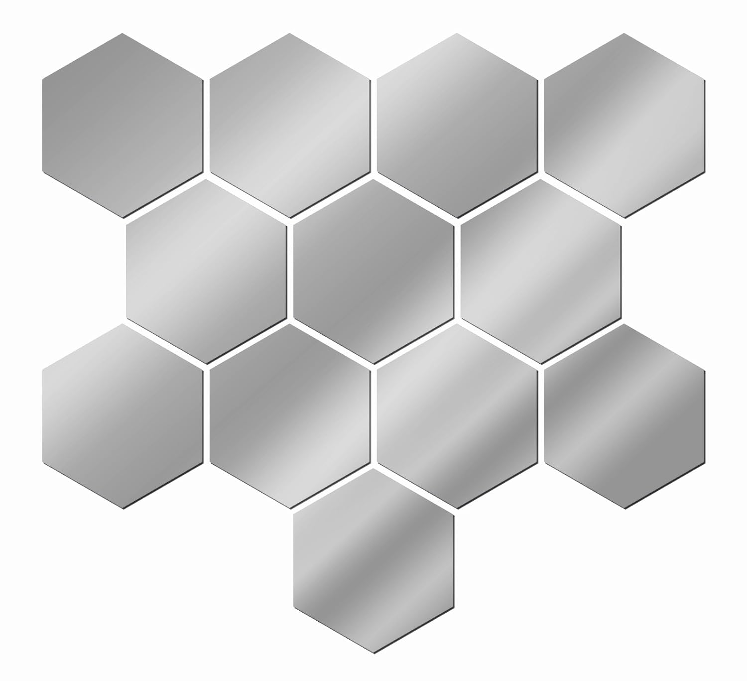 JustNile Decorative Hexagonal Wall Stickers 12pc Silver Mirror Small