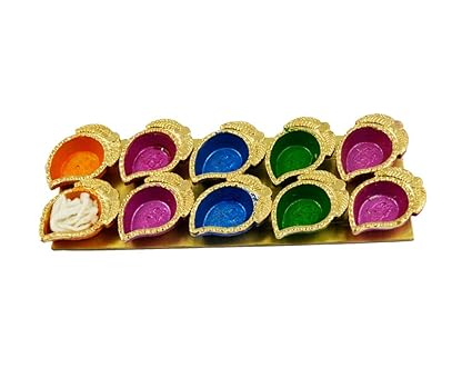 Kriti Creations New Traditional Clay Diya 10 Pcs Set Multicolour for Diwali |Navratri Puja|Festival Decoration