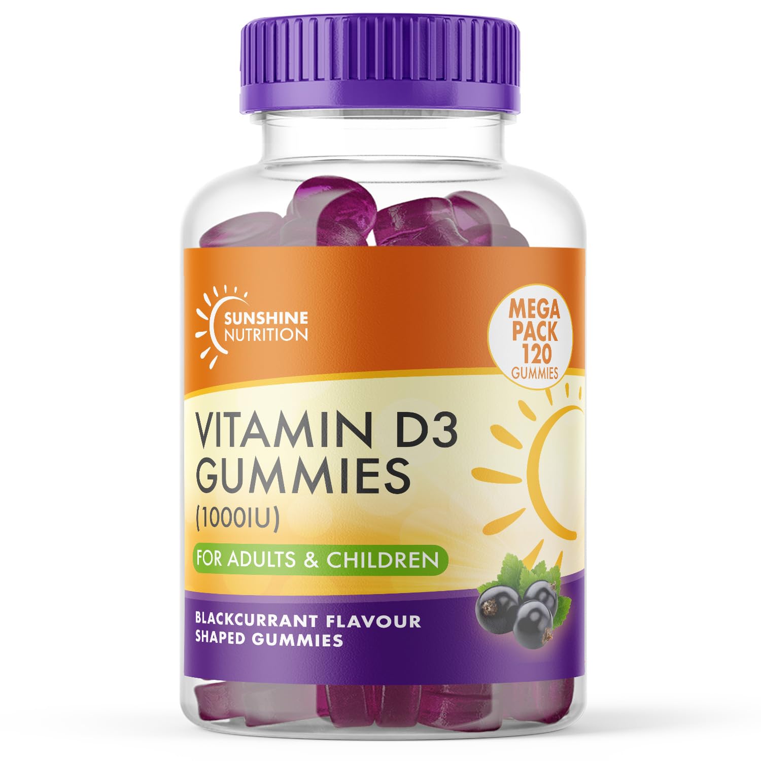 Vitamin D 120 Gummies for Adults and Children - Contains 1000IU (25ug) VIT D3 Supplement for Immune Support - Easy Take Very Tasty Blackcurrant Flavour - 4 Month Supply