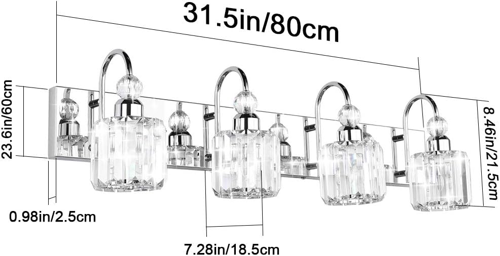Ralbay Modern LED Crystal Bathroom Vanity Lights 4-Lights Stainless Steel Crystal Vanity Lights Over Mirror Modern Crystal Bathroom Vanity Lighting Fixtures - - 