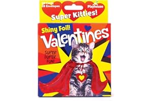 Playhouse Super Hero Kitty Shiny Foil 28 Card Valentine Exchange Box with Envelopes for Kids