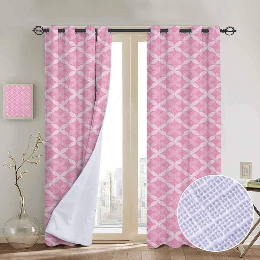 NUOMANAN Thermal Insulated Blackout Curtain Geometric,Valentines Day Themed Romantic Abstract Floral Pattern with Retro Style Petals, Pale Pink,Blackout Draperies for Bedroom Living Room 52"x72"