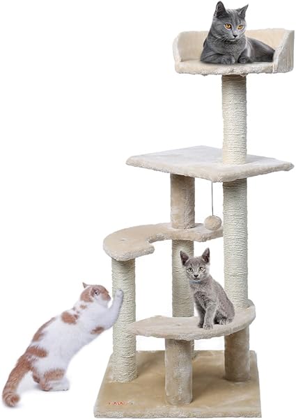 Ohana Grand Arbre à Chat Avec Poteaux En Sisal Naturel Arbre Chat Design De Haute Qualité 45 45h100cm Beige
