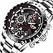 Mens Watches Fashion Sports Quartz Watch Stainless Steel Silver with Gold Strap Top Brand Luxury Simple Style Business Watch Waterproof 30M (Silver with Black)
