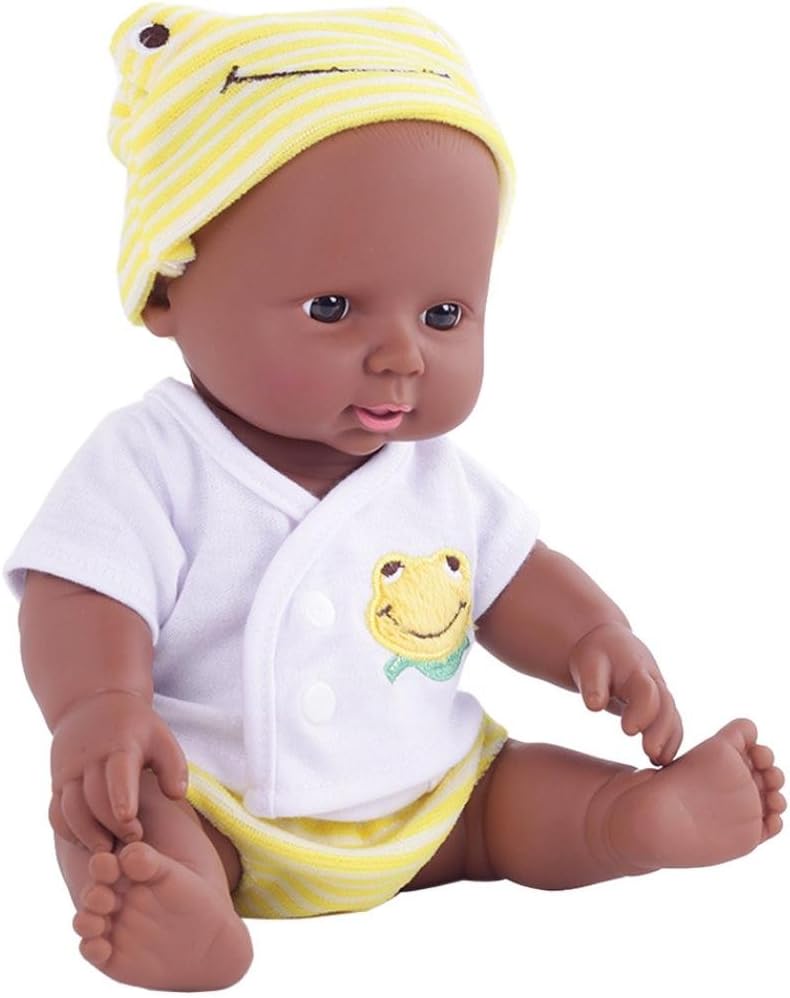 Xshuai® 12 inch Reborn Newborn Baby Dolls that Look Real Soft Vinyl Silicone Lifelike Black African American Full Body reborn Doll for Toddler Boys Girls Birthday Gift (Yellow)